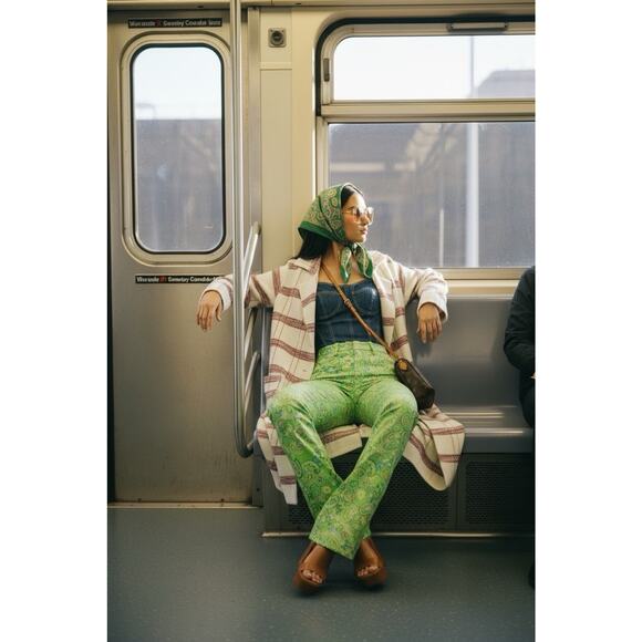 Vintage 70s Knit Fashion Plaid Long Cardigan Sweater Acrylic L Coastal Grandma - Picture 2 of 15